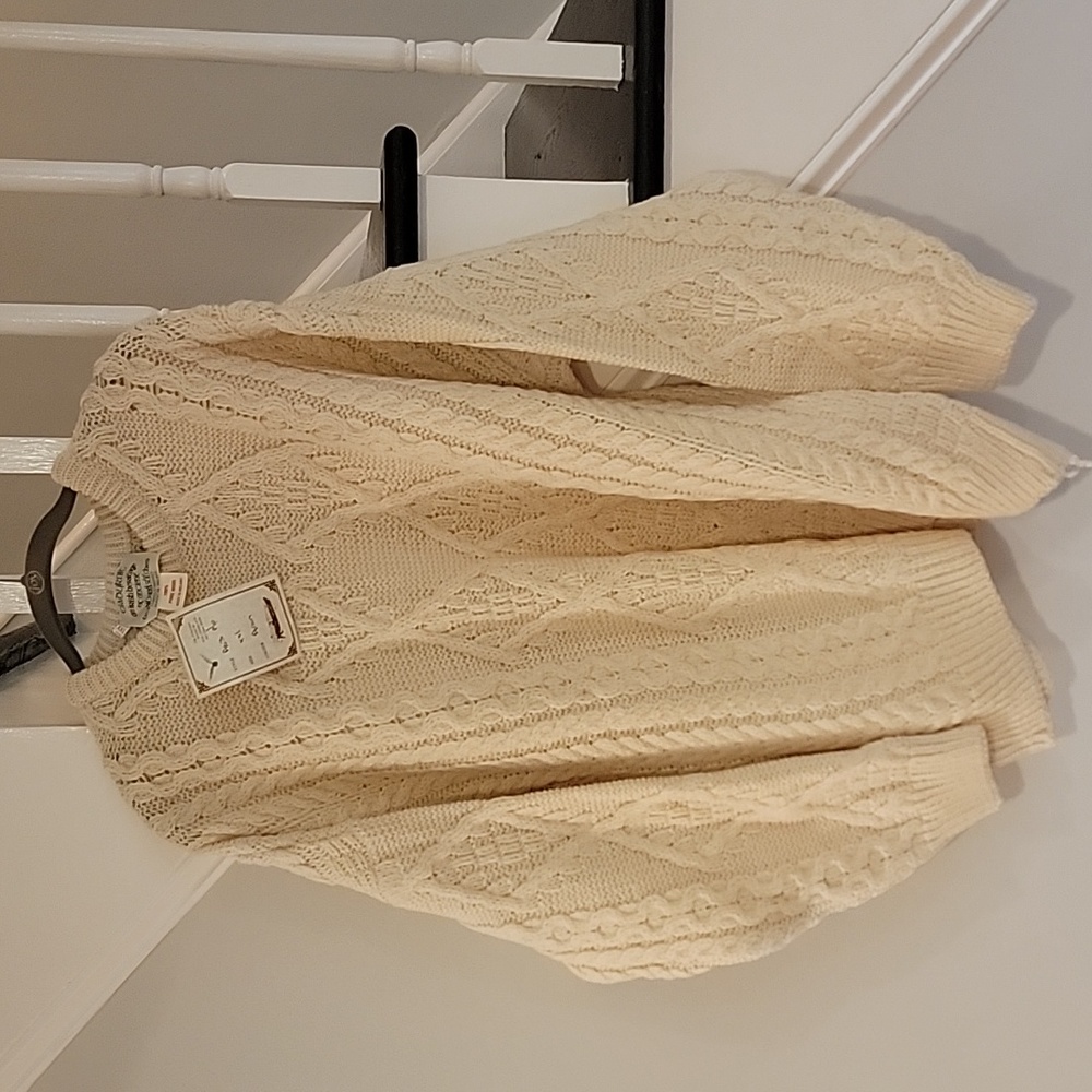 NWT - Cream Cladyknit Aran Sweater - XXL - 100% hand-stitched wool - a few nicks